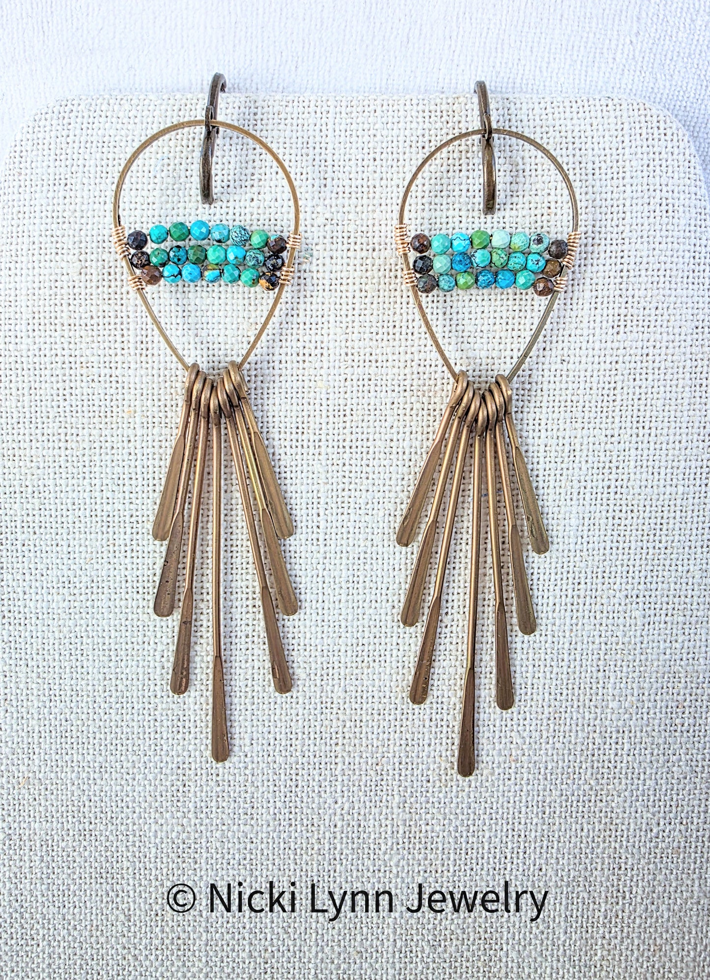Brass Turquoise Fringe Earrings, Nicki Lynn Jewelry