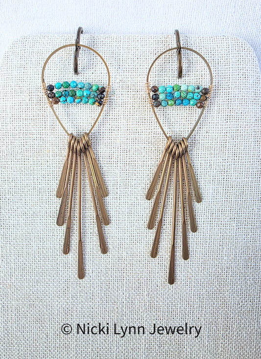 Brass Turquoise Fringe Earrings, Nicki Lynn Jewelry