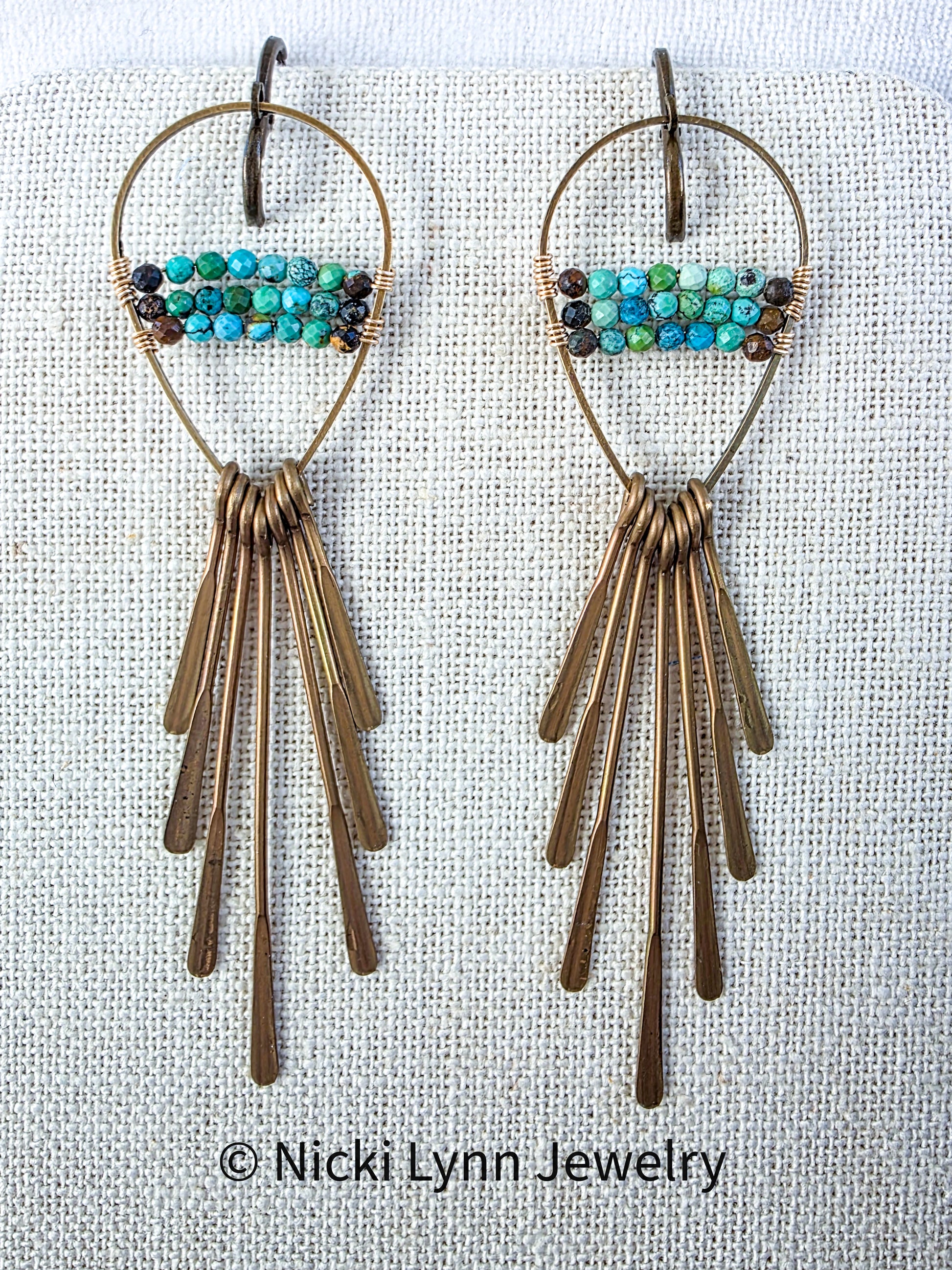 Brass Turquoise Fringe Earrings, Nicki Lynn Jewelry