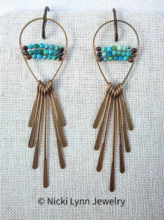 Brass Turquoise Fringe Earrings, Nicki Lynn Jewelry