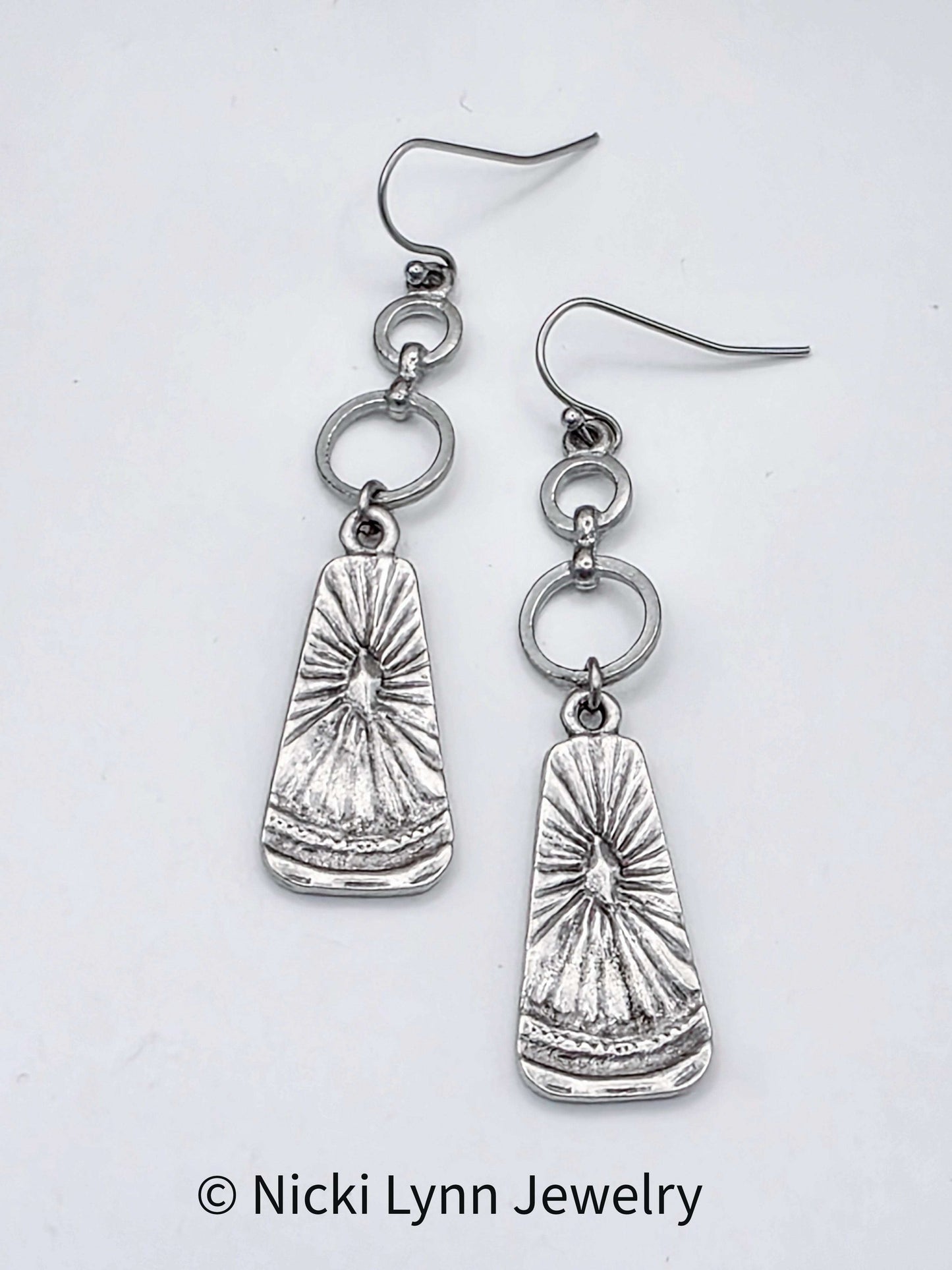 Rustic Pewter Sunburst Drop Earrings, Nicki Lynn Jewelry