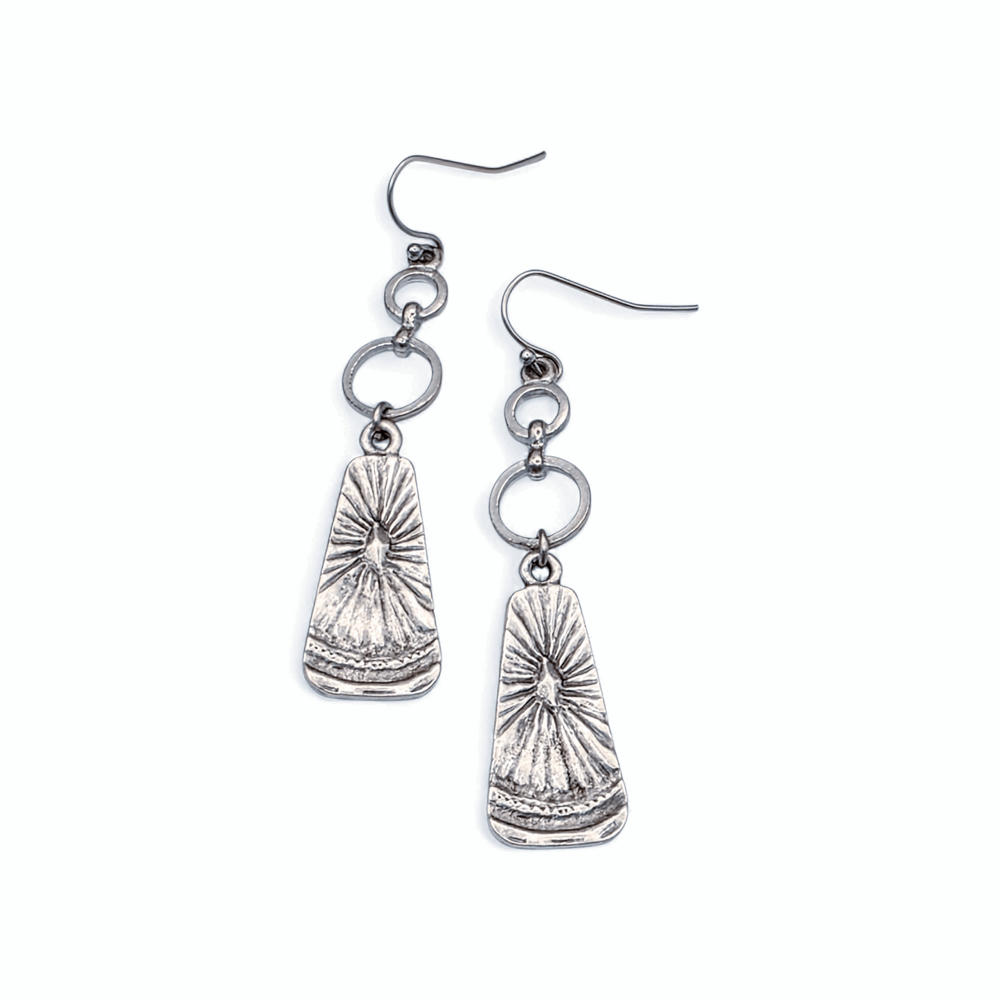 Rustic Pewter Sunburst Drop Earrings, Nicki Lynn Jewelry
