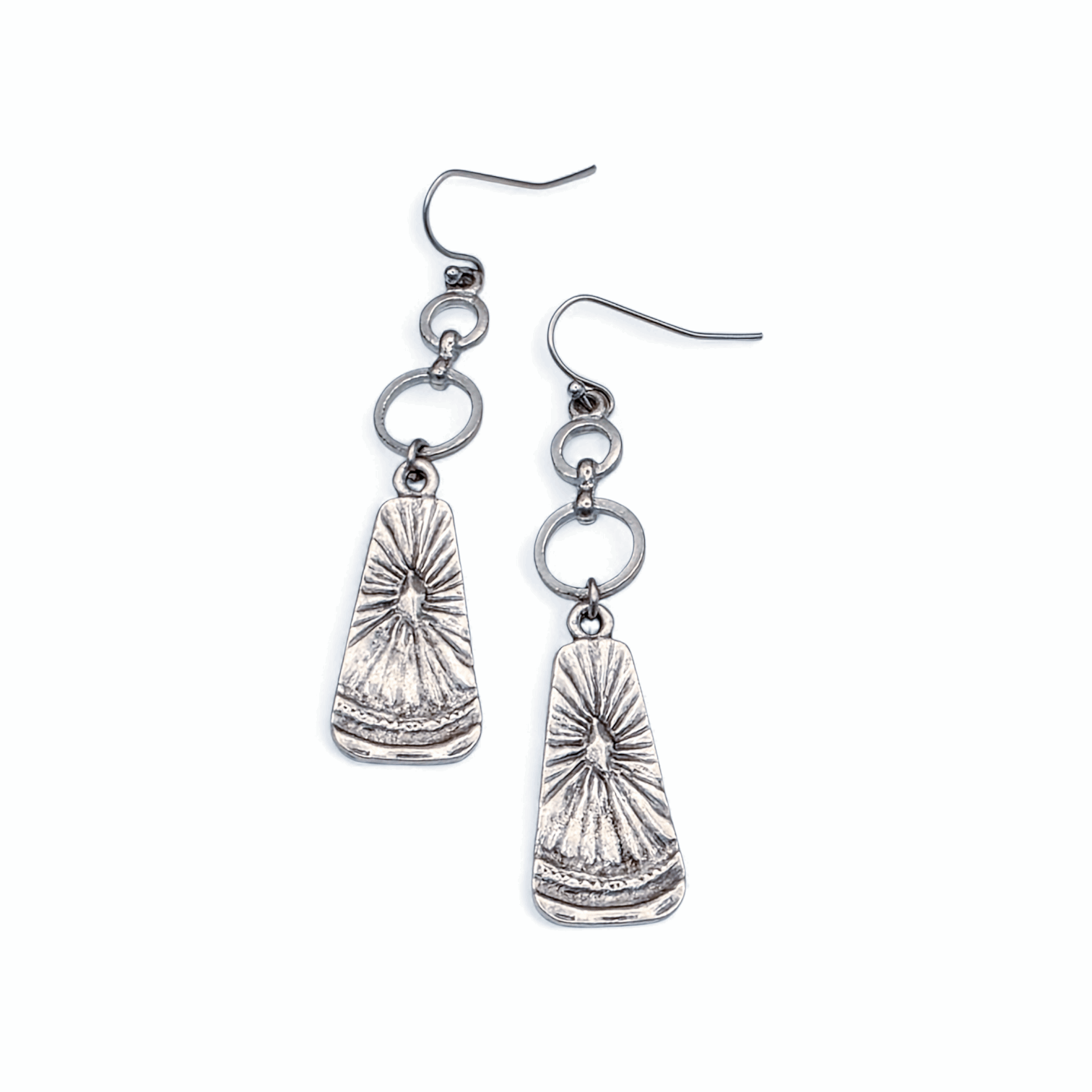Rustic Pewter Sunburst Drop Earrings, Nicki Lynn Jewelry