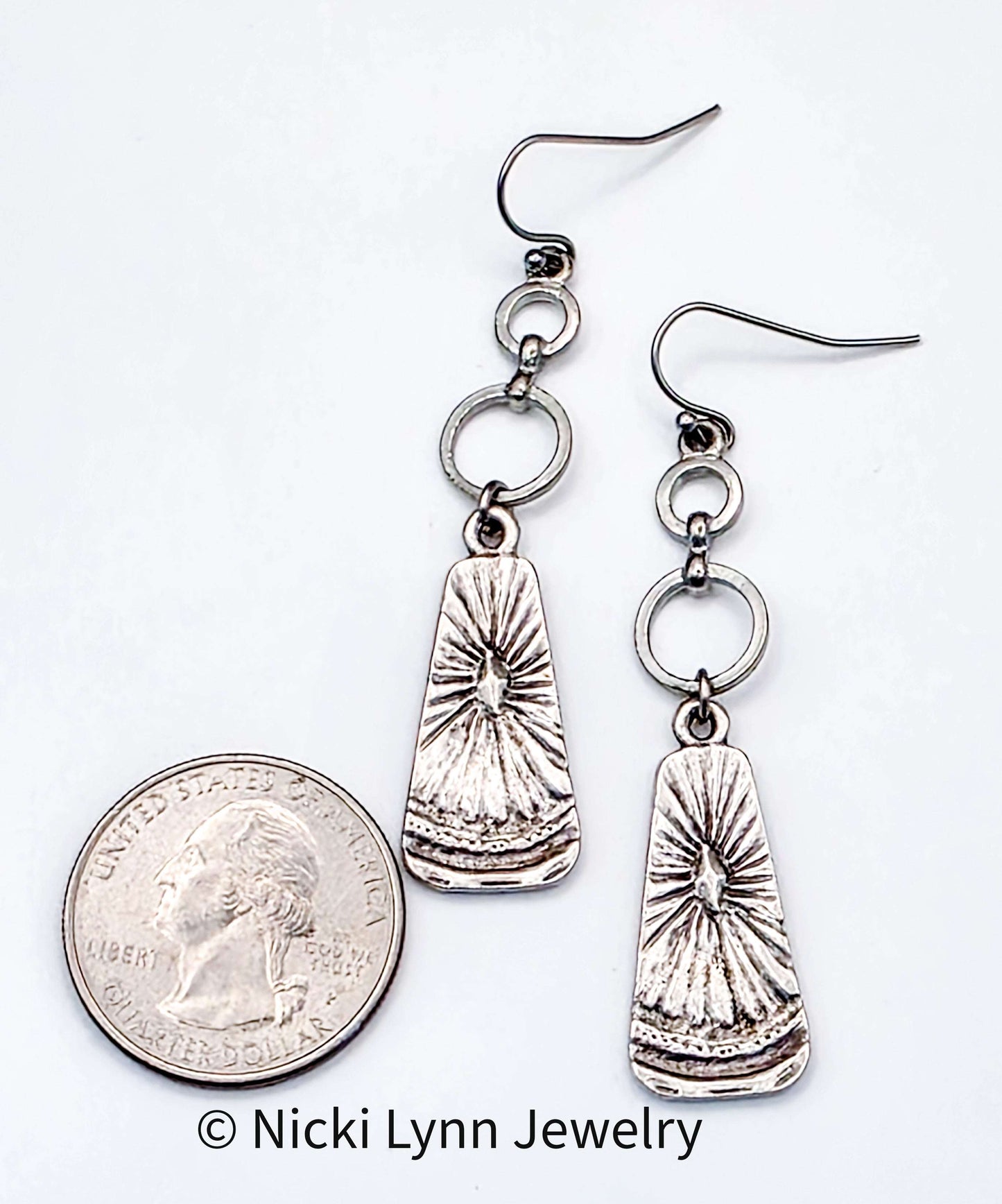 Rustic Pewter Sunburst Drop Earrings, Nicki Lynn Jewelry
