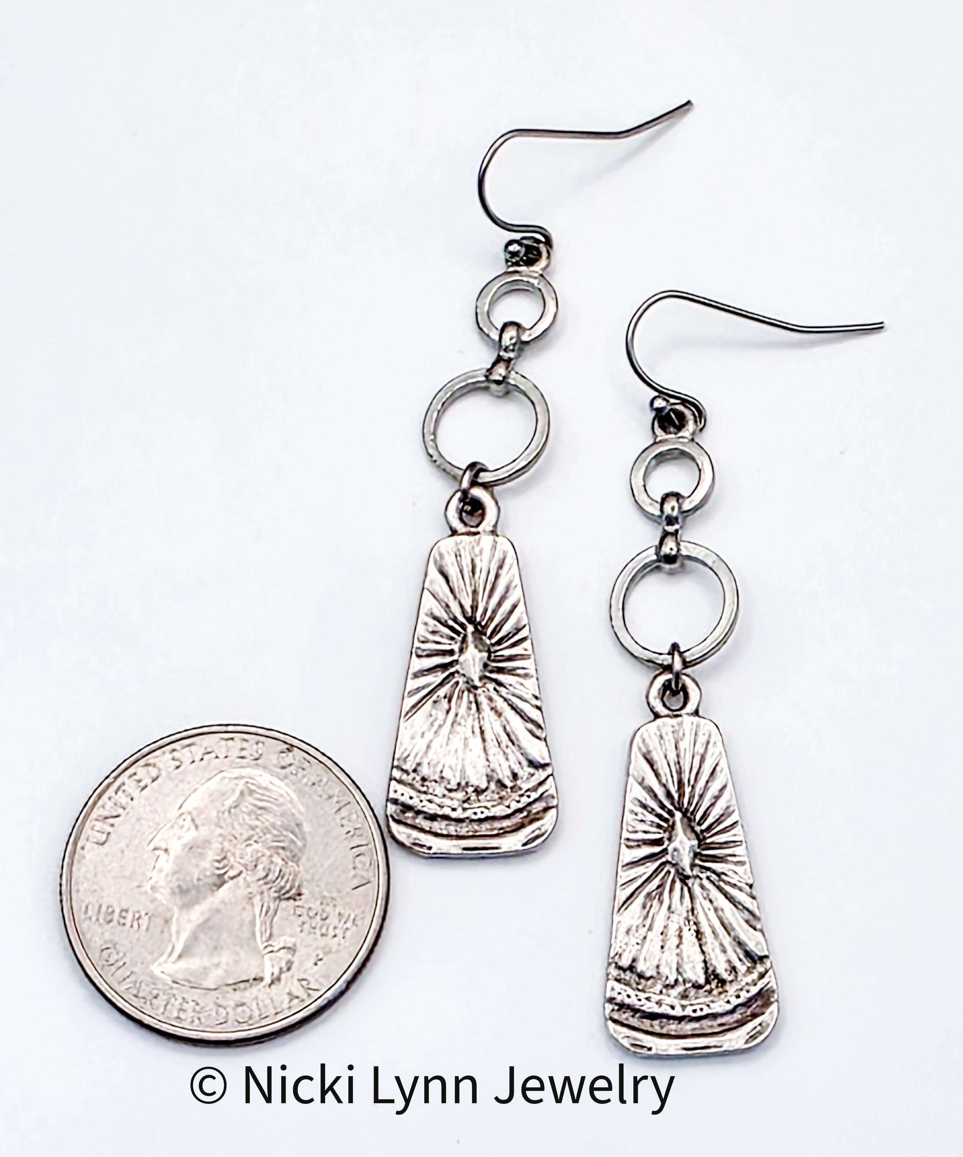Rustic Pewter Sunburst Drop Earrings, Nicki Lynn Jewelry