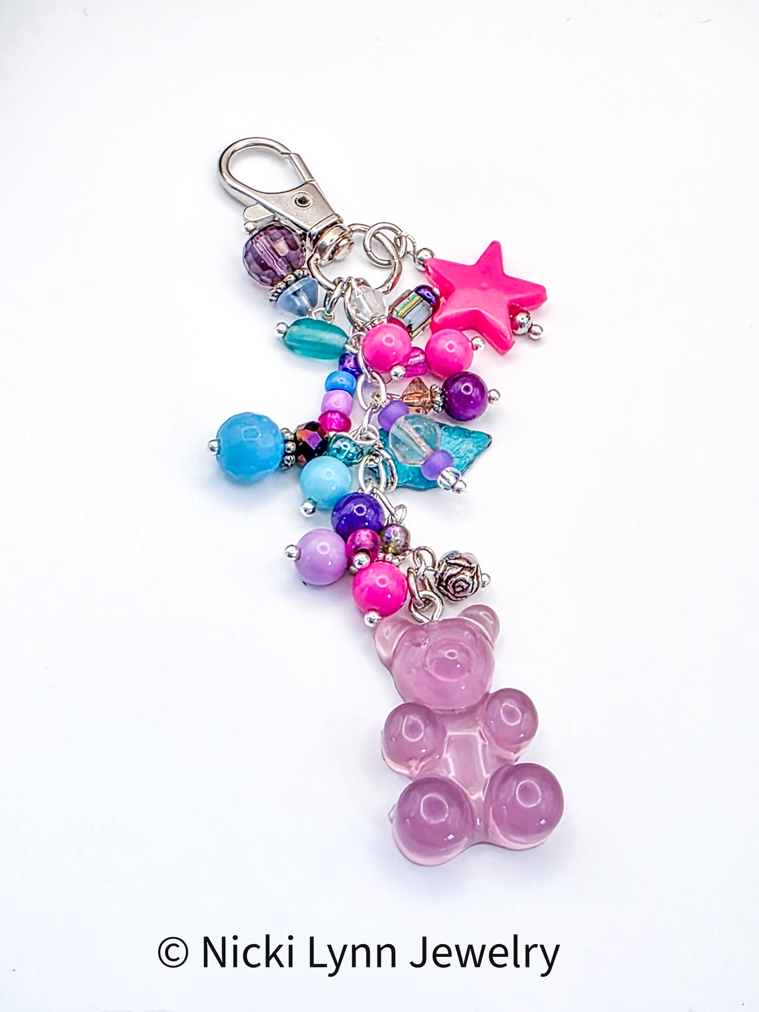 Gummy Bear Purse Charm – Colorful Beaded Kawaii Bag Charm Keychain, Nicki Lynn Jewelry 