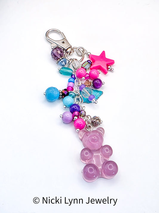 Gummy Bear Purse Charm – Colorful Beaded Kawaii Bag Charm Keychain, Nicki Lynn Jewelry 