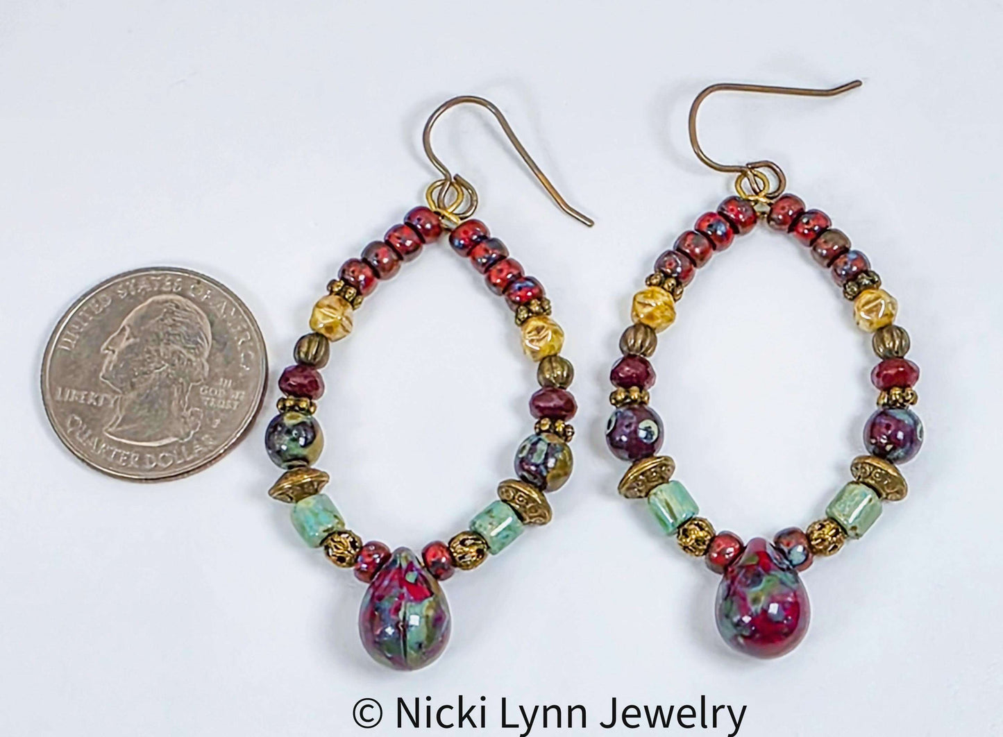 Czech Picasso Beaded Hoop Earrings |  Earthy Statement Jewelry