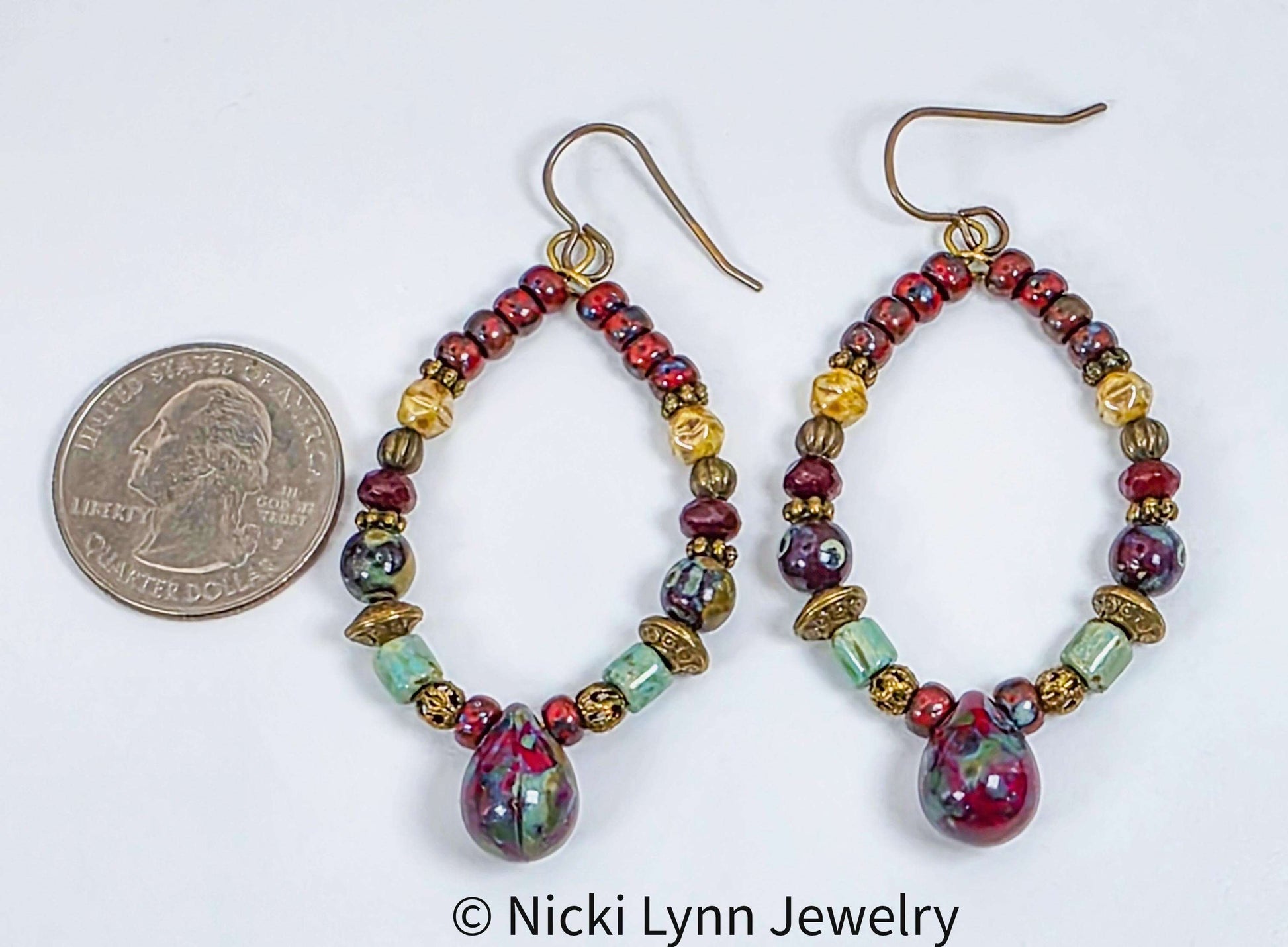 Czech Picasso Beaded Hoop Earrings |  Earthy Statement Jewelry