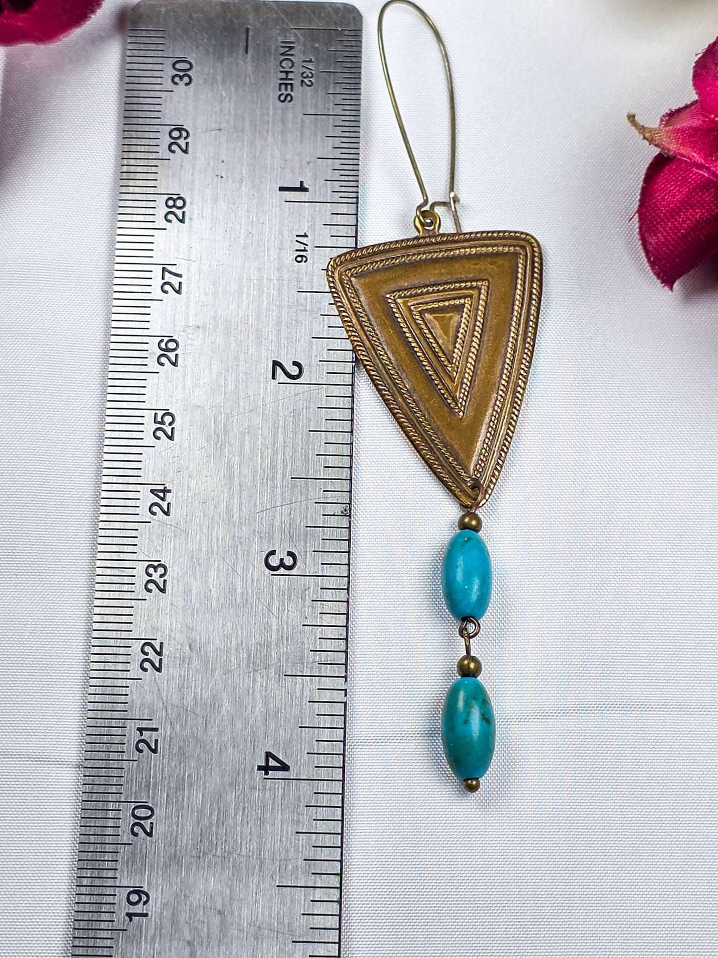 Geometric Brass Triangle Drops with Turquoise, Nicki Lynn Jewelry 