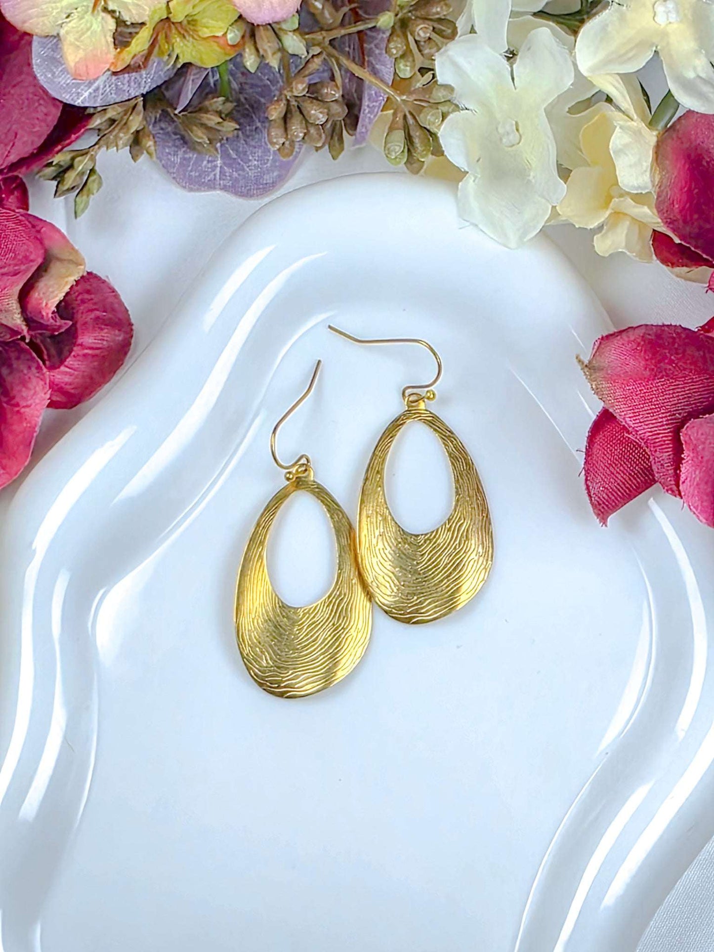 Textured Gold Teardrop Statement Earrings, Nicki Lynn Jewelry 