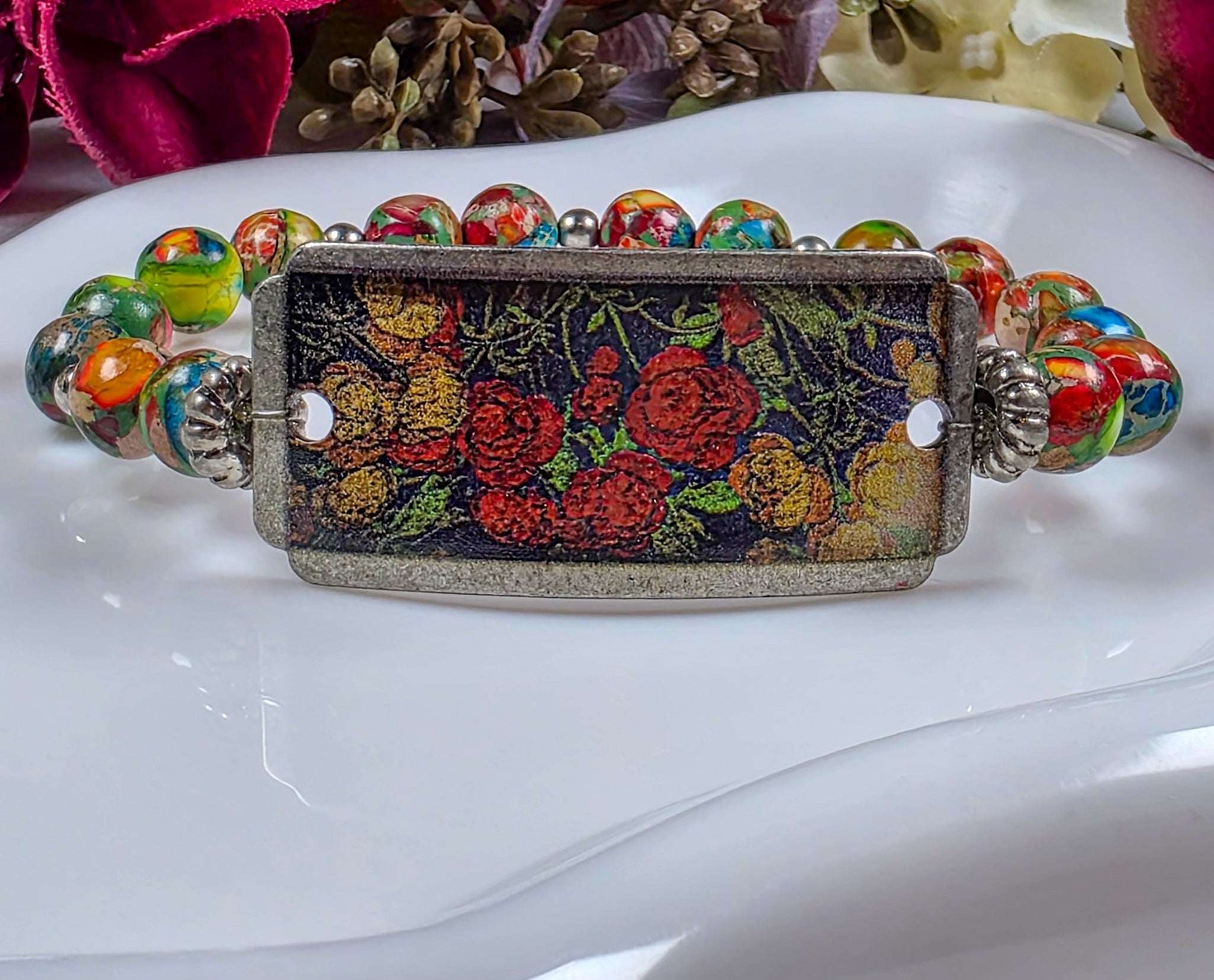 Vintage Style Floral Jasper Bracelet, Nicki Lynn Jewelry 