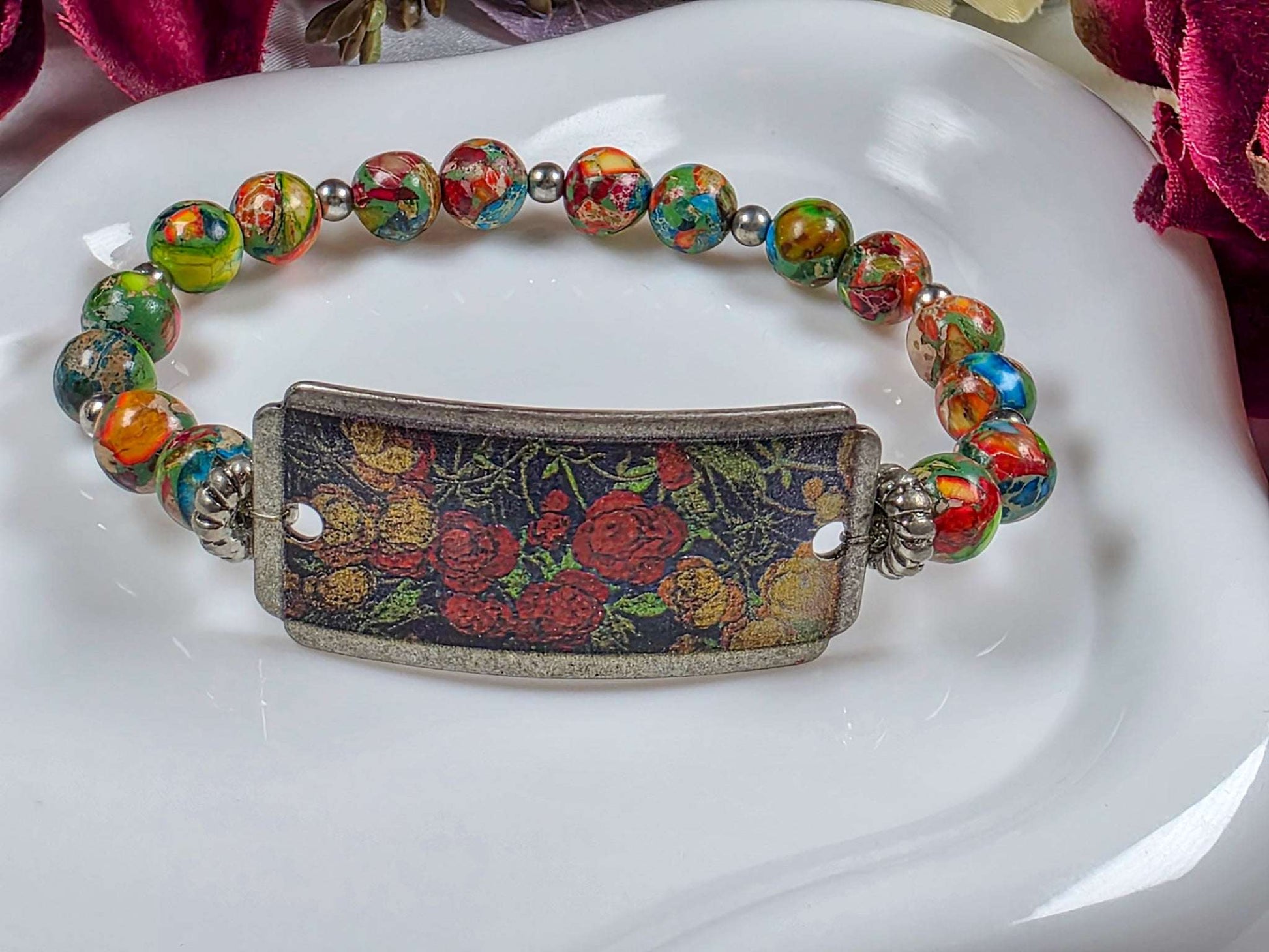 Vintage Style Floral Jasper Bracelet, Nicki Lynn Jewelry 