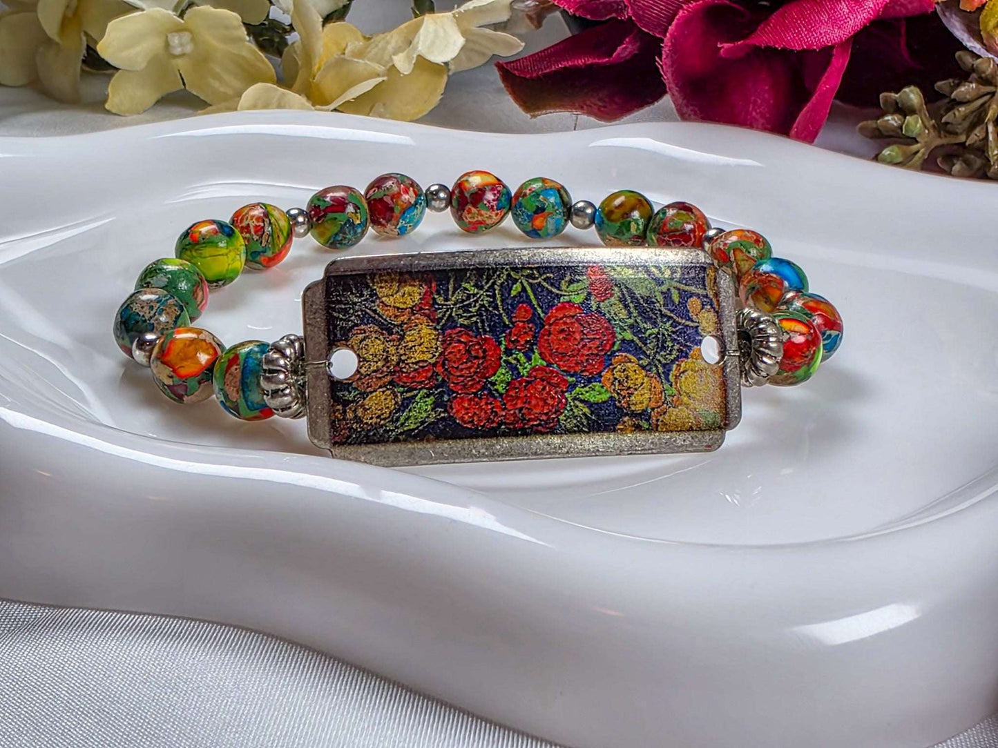 Vintage Style Floral Jasper Bracelet, Nicki Lynn Jewelry 