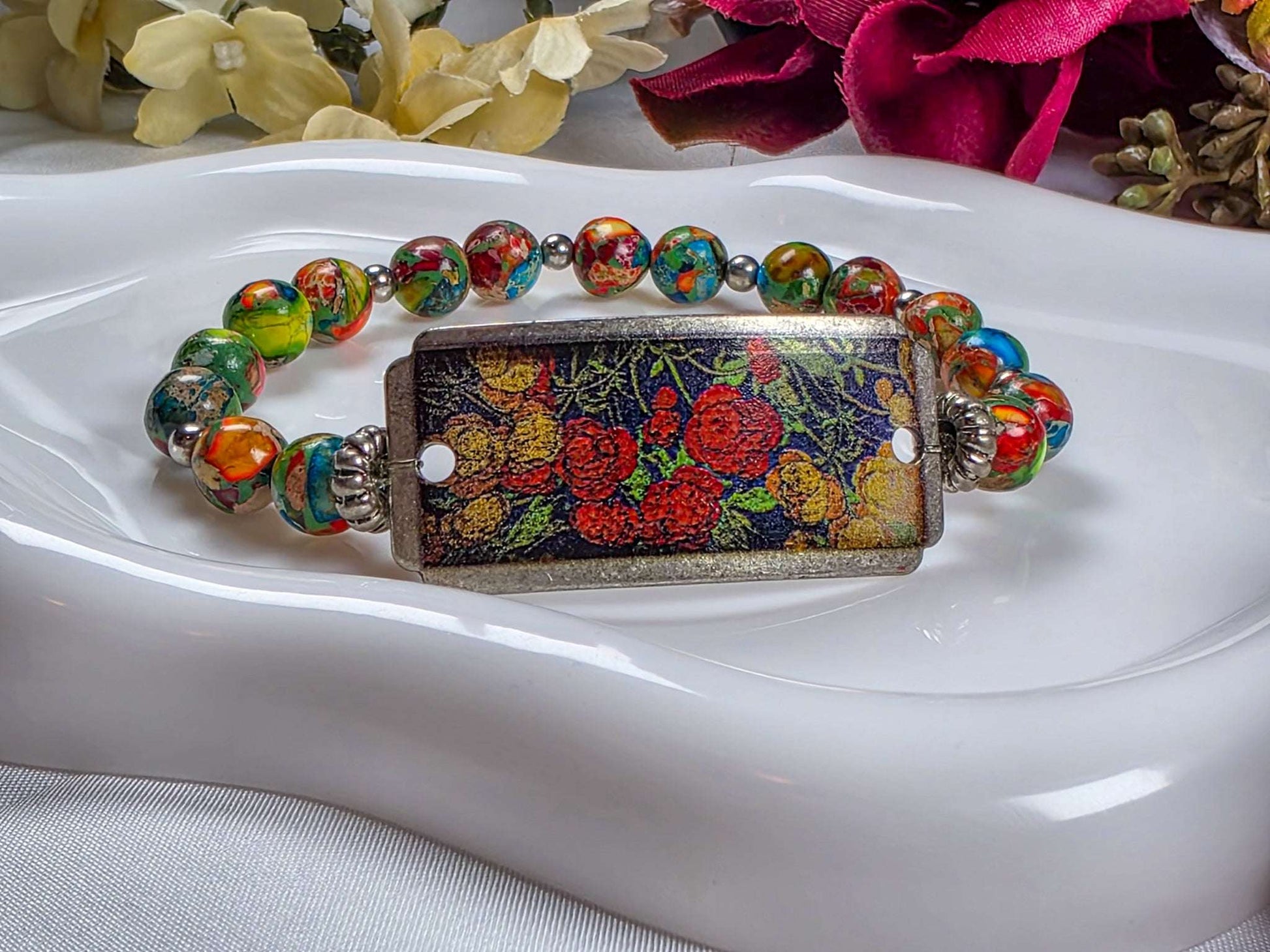 Vintage Style Floral Jasper Bracelet, Nicki Lynn Jewelry 