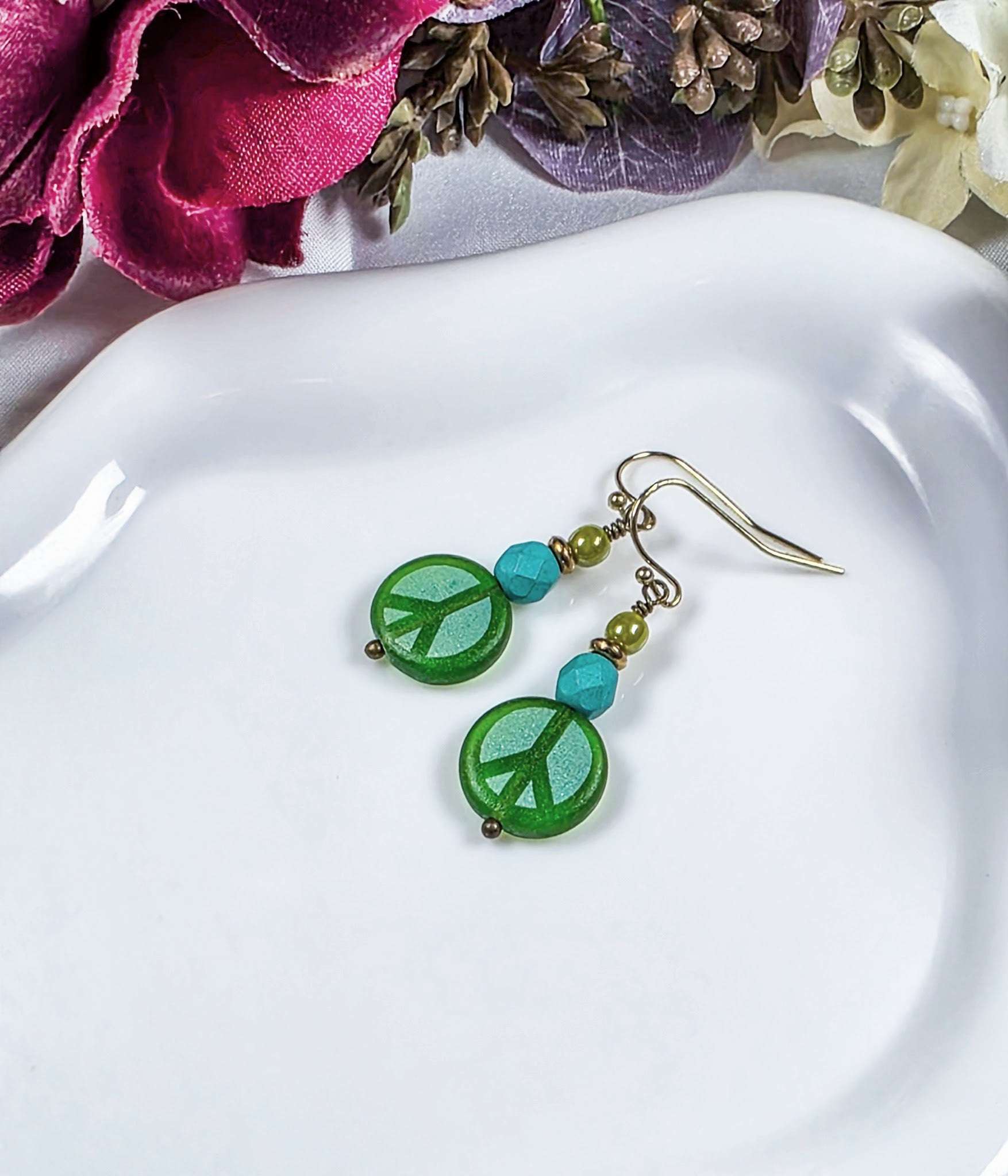 Czech Glass Peace Earrings, Nicki Lynn Jewelry 