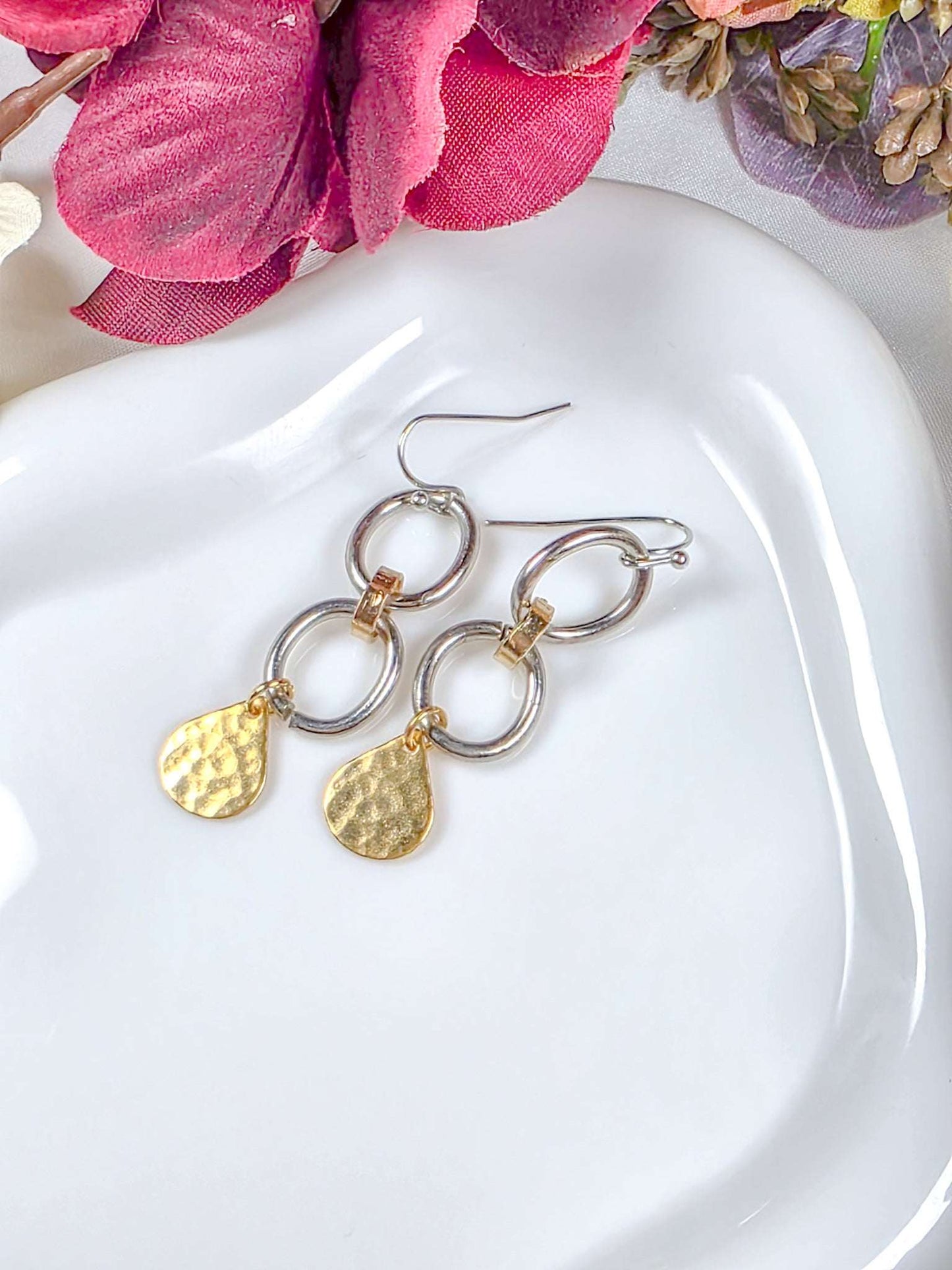 Mixed Metal Textured Chain Earrings, Nicki Lynn Jewelry 