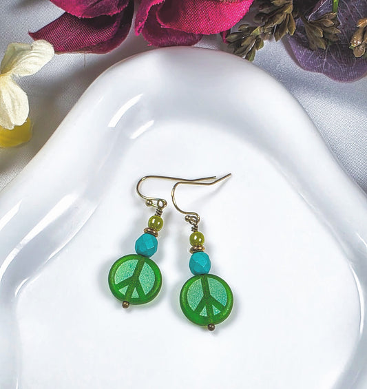 Czech Glass Peace Earrings, Nicki Lynn Jewelry 