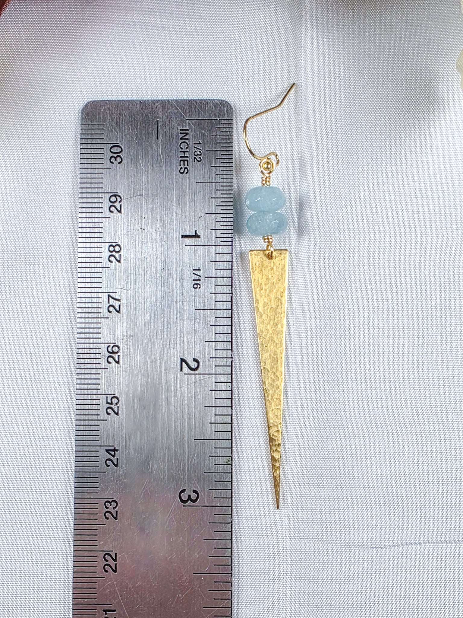 Aquamarine & Hammered Brass Spike Earrings, Nicki Lynn Jewelry 