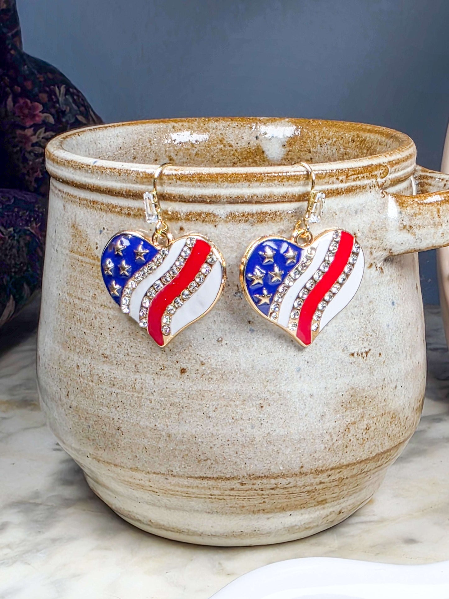 Patriotic American Flag Heart Earrings, Nicki Lynn Jewelry 
