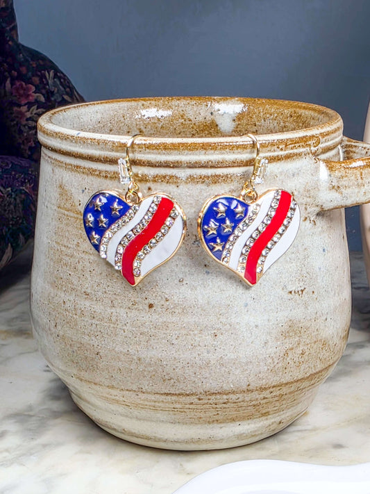Patriotic American Flag Heart Earrings, Nicki Lynn Jewelry 