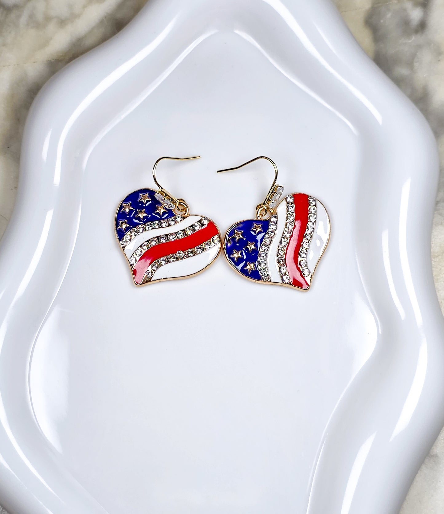 Patriotic American Flag Heart Earrings, Nicki Lynn Jewelry 