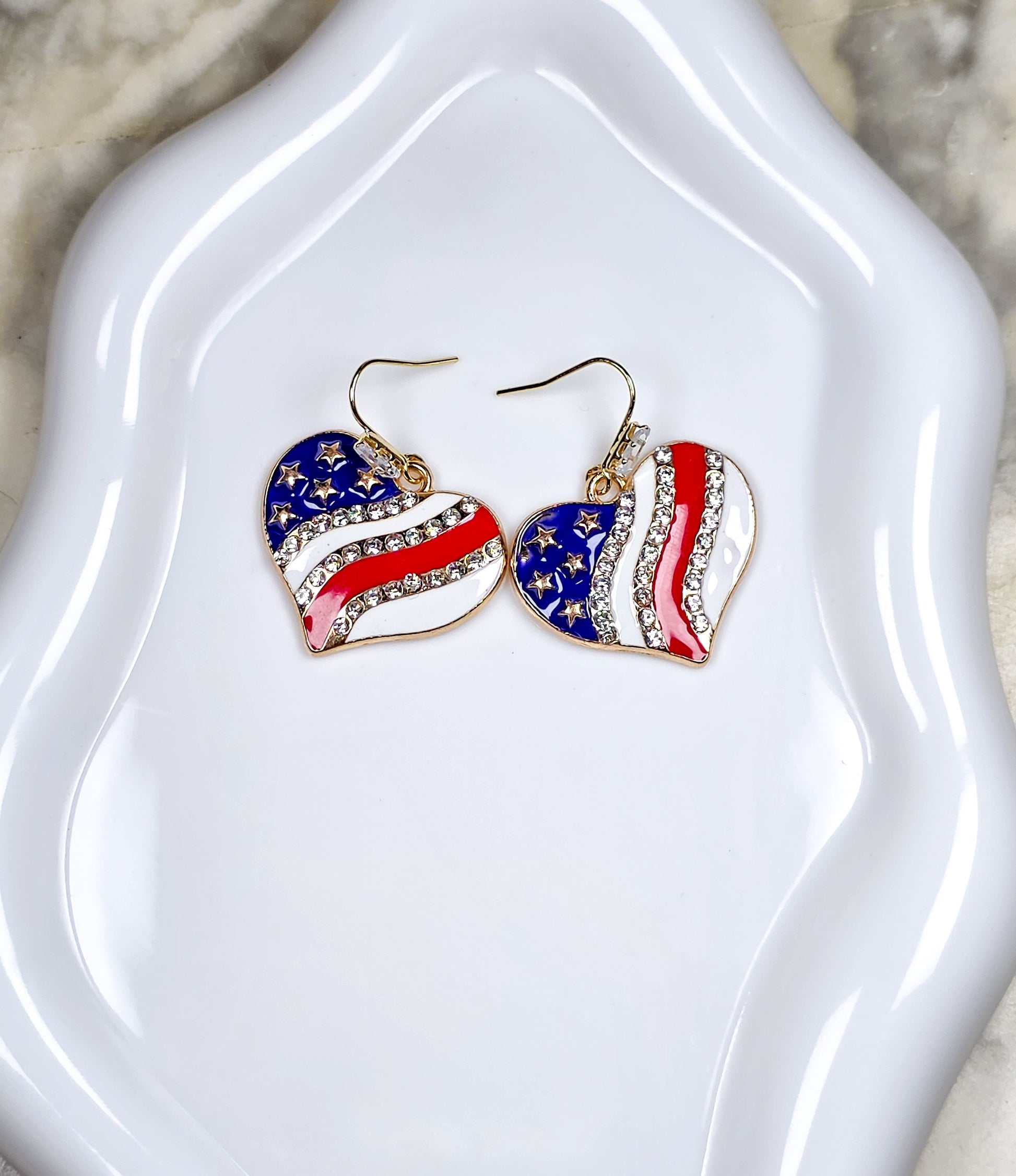 Patriotic American Flag Heart Earrings, Nicki Lynn Jewelry 