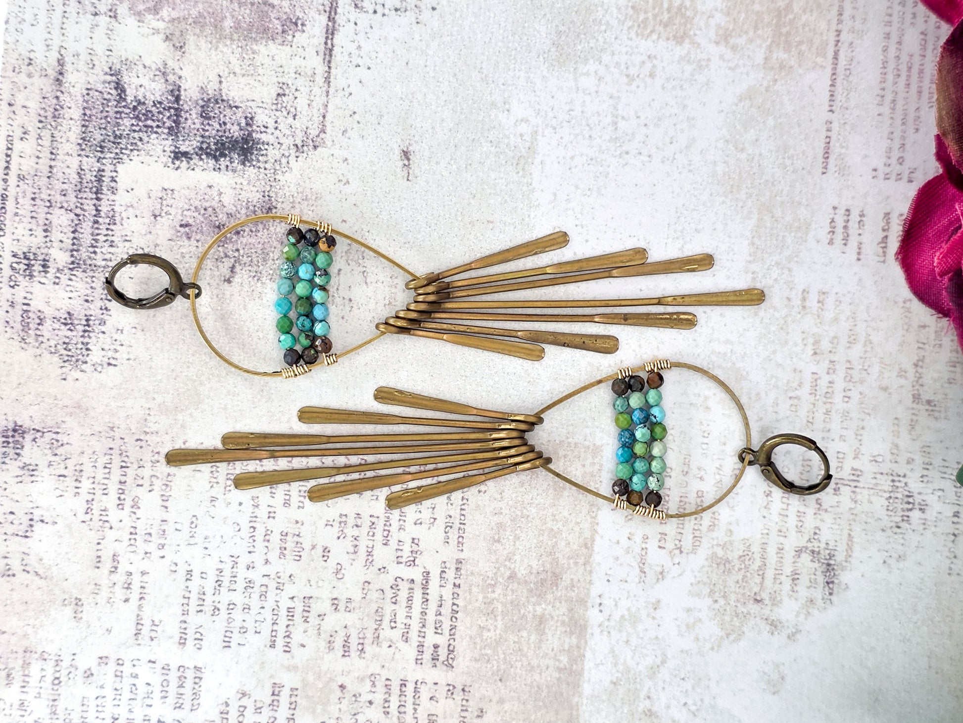 Brass Turquoise Fringe Earrings, Nicki Lynn Jewelry