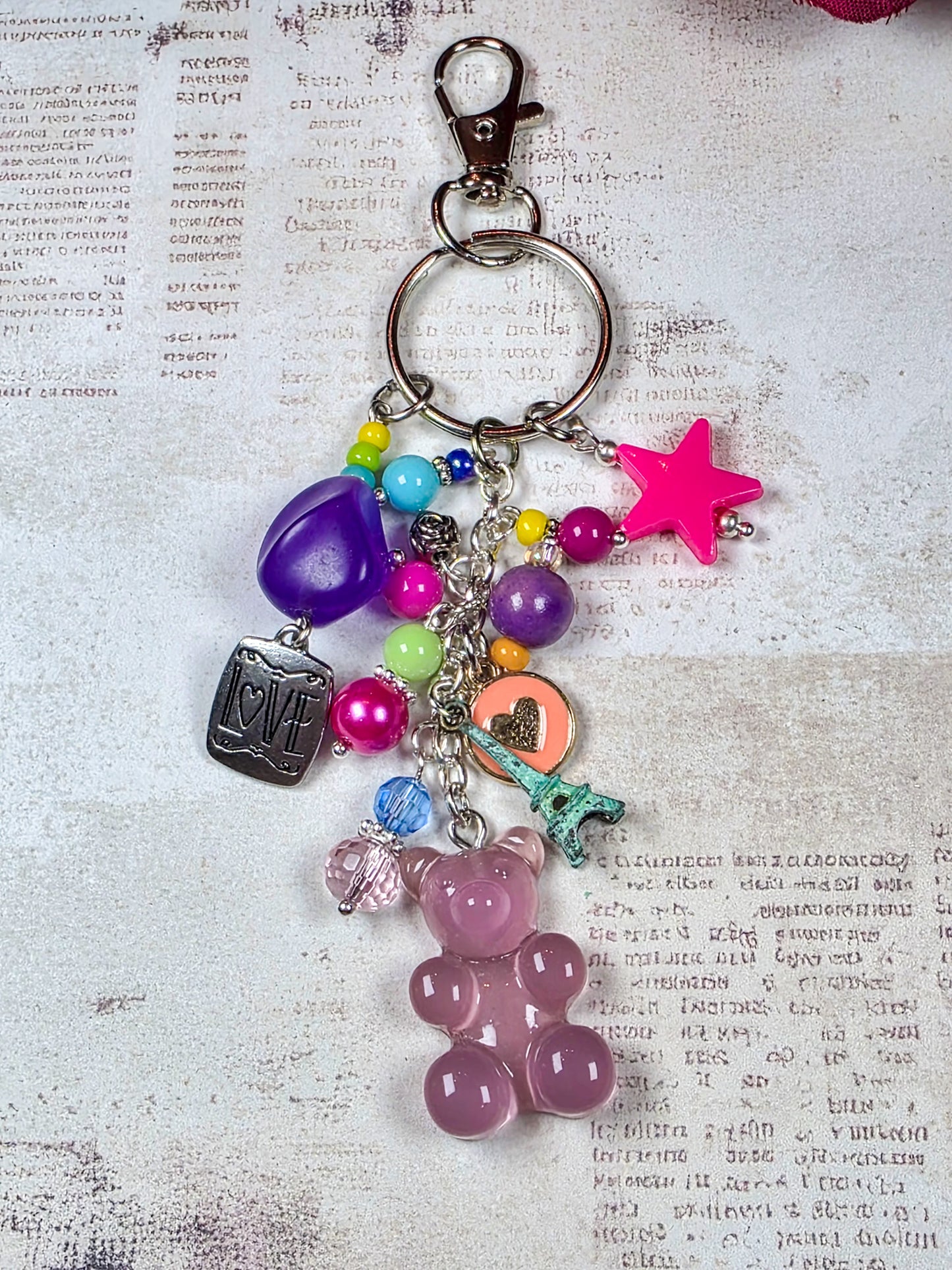 Gummy Bear Purse Charm – Colorful Beaded Kawaii Bag Charm Keychain