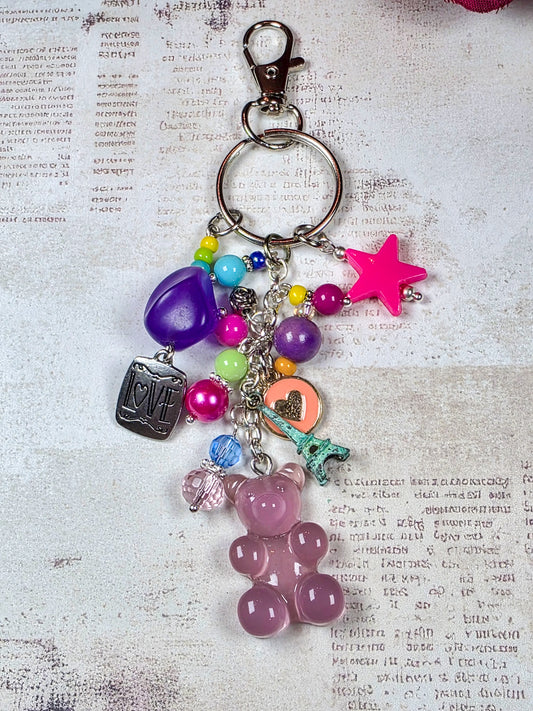 Gummy Bear Purse Charm – Colorful Beaded Kawaii Bag Charm Keychain