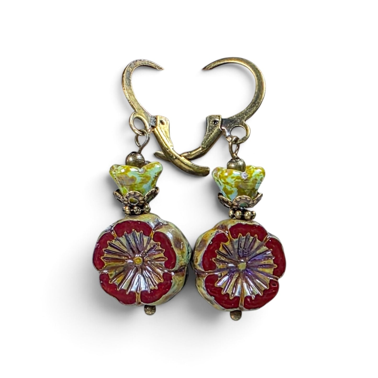 Red Poppy Czech Glass Earrings