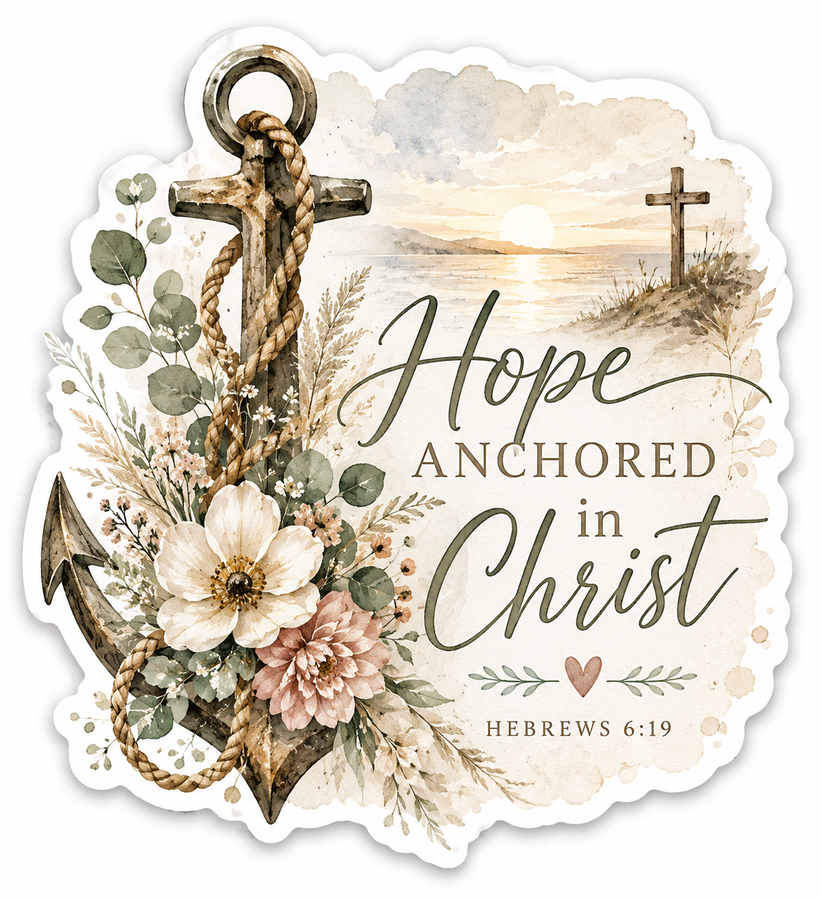 Hope Anchored in Christ Sticker | Hebrews 6:19 Christian Vinyl Sticker