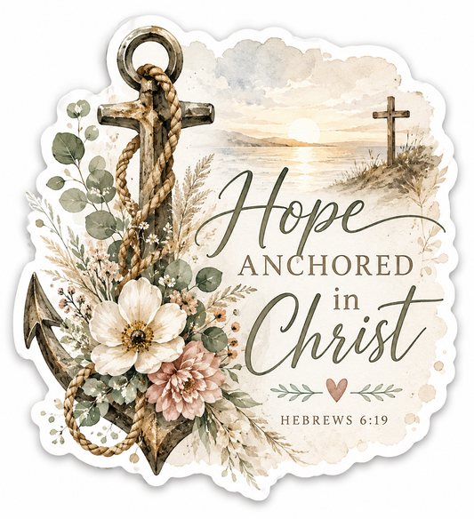 Hope Anchored in Christ Sticker | Hebrews 6:19 Christian Vinyl Sticker