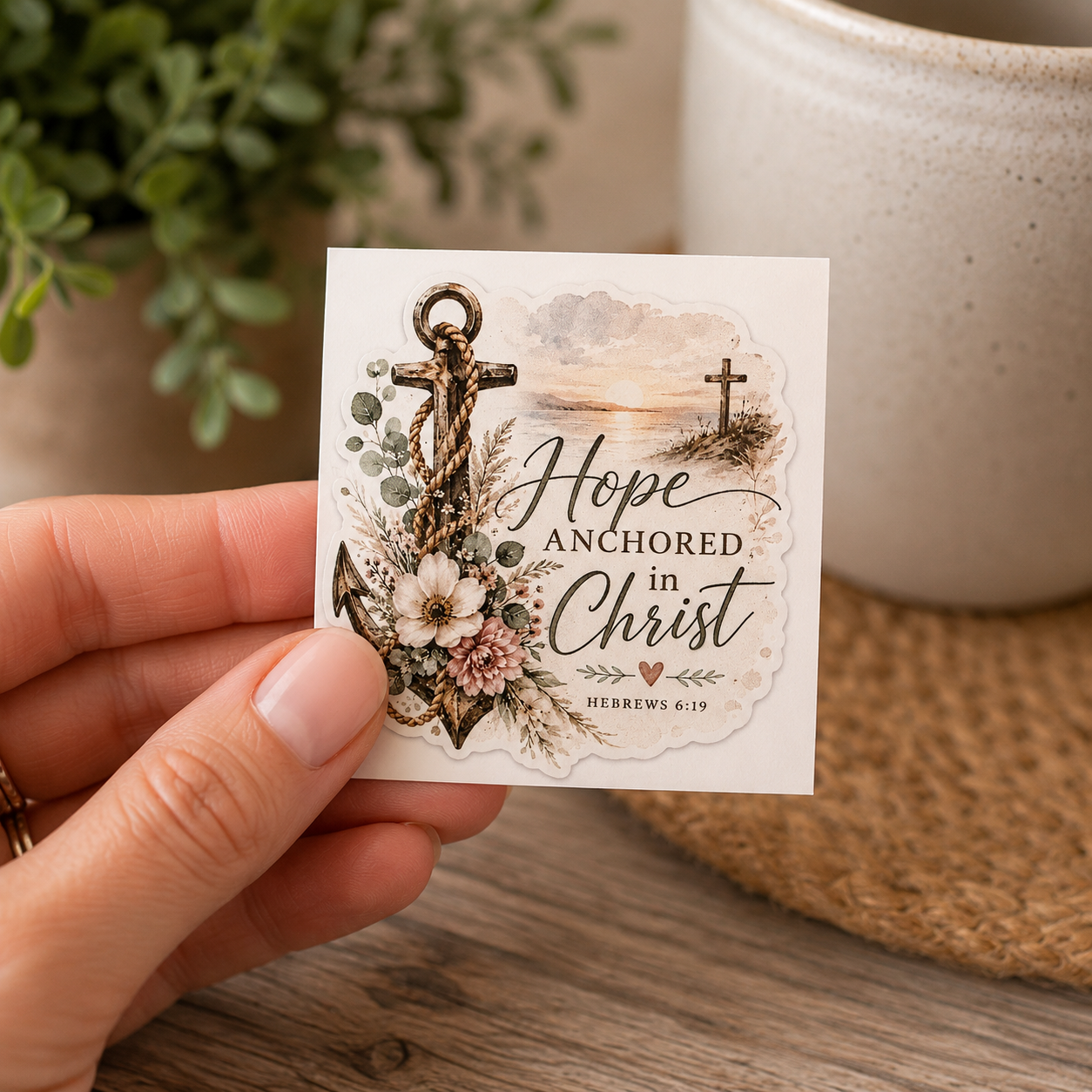 Hope Anchored in Christ Sticker | Hebrews 6:19 Christian Vinyl Sticker