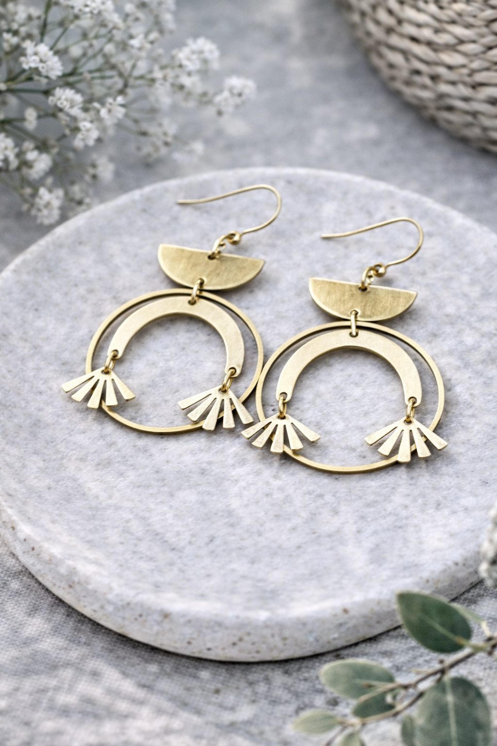 Modern Gold Brass Statement Earrings, Nicki Lynn Jewelry 