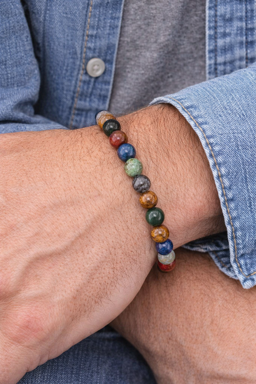 Men’s Multicolor Natural Gemstone Stretch Bracelet, Nicki Lynn Jewelry
