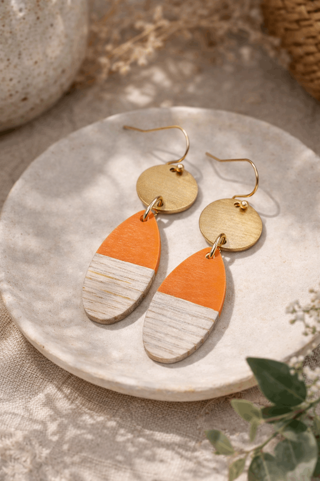 Orange Wood Earrings- Modern Boho