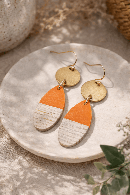 Orange Wood Earrings- Modern Boho