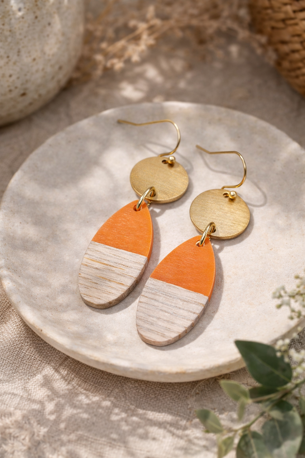 Orange Wood Earrings- Modern Boho