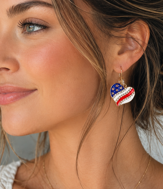 Patriotic American Flag Heart Earrings, Nicki Lynn Jewelry 