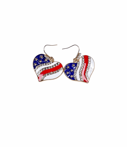 Patriotic American Flag Heart Earrings, Nicki Lynn Jewelry 