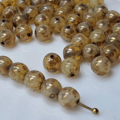 6mm Opal Champagne Picasso Smooth Druk Beads - Nicki Lynn Jewelry