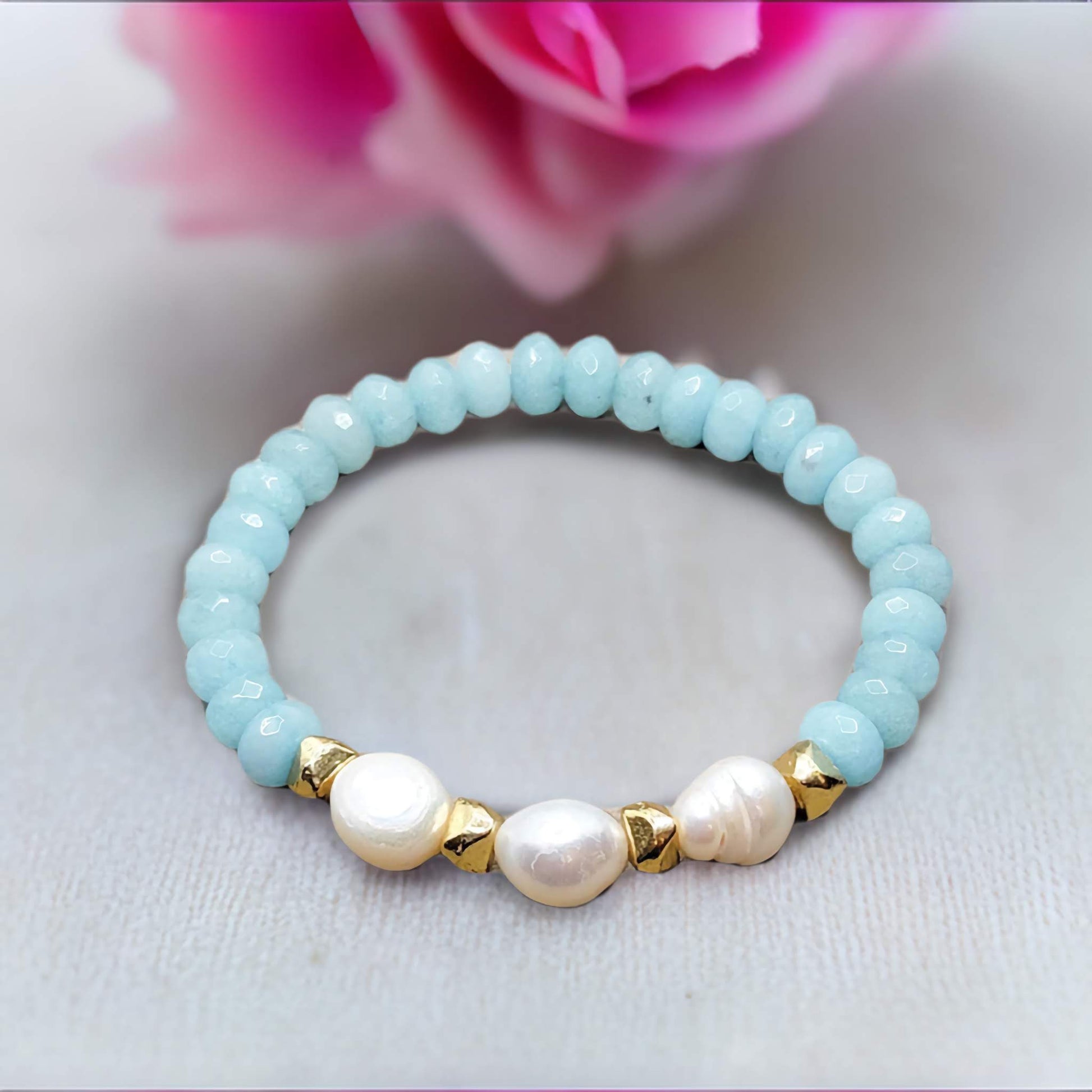 Amazonite Gemstones and Baroque Pearl Bracelet - Nicki Lynn Jewelry
