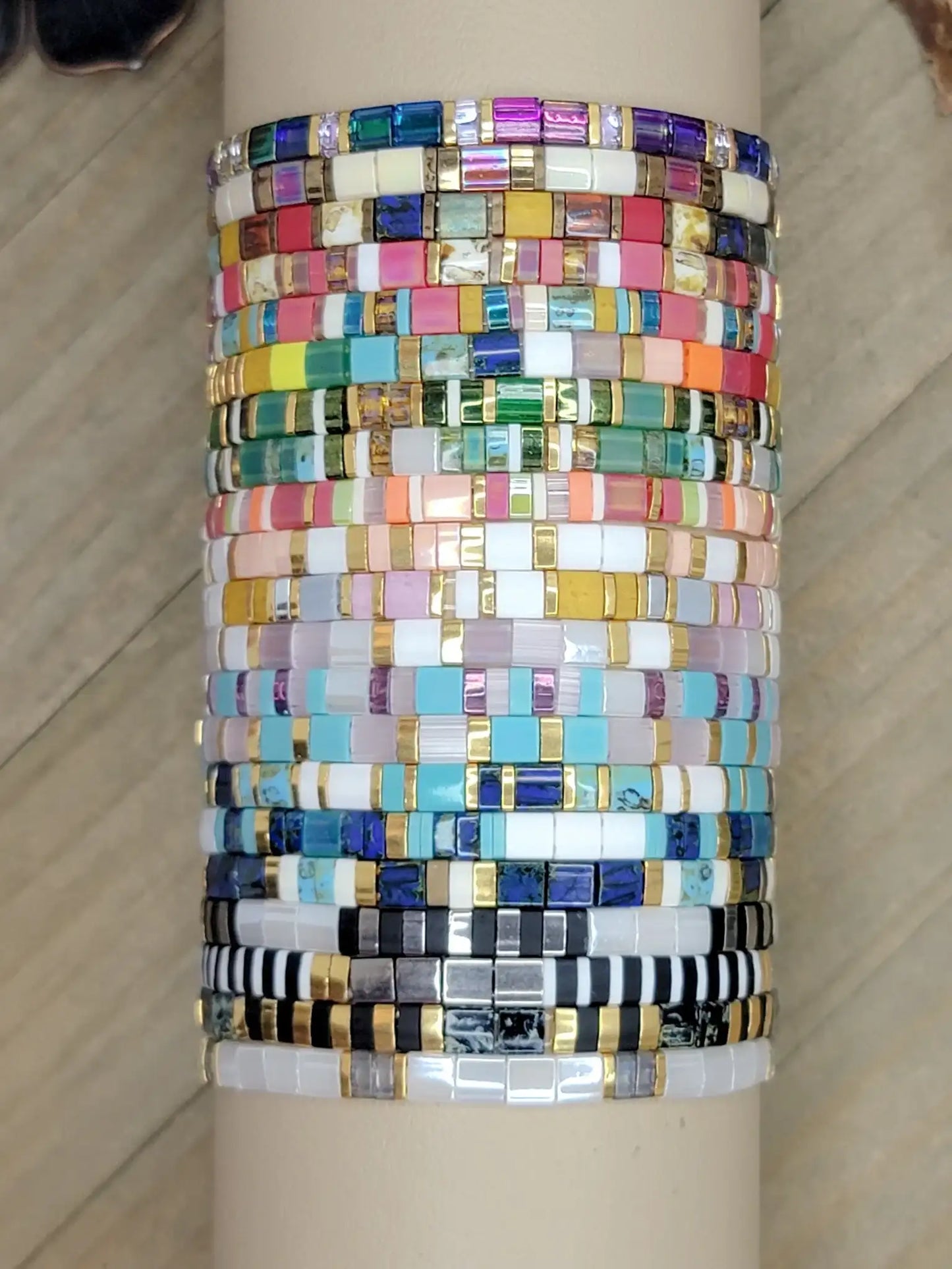 Colorful Glass Tila Tile Beaded Bracelet