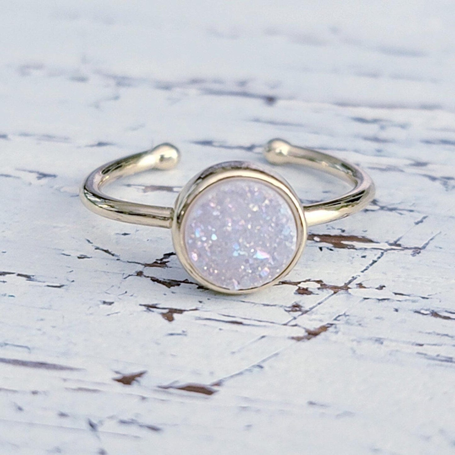 Single Opal Druzy Dainty Ring