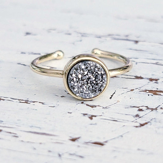 Single Silver Druzy Dainty Ring
