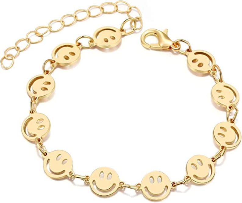 Gold Smile Face Link Bracelet, Nicki Lynn Jewelry 