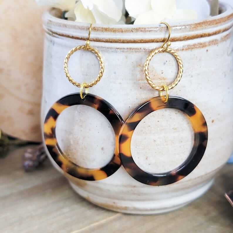 Black and Gold Acrylic Hoop Statement Earrings, Nicki Lynn Jewelry 