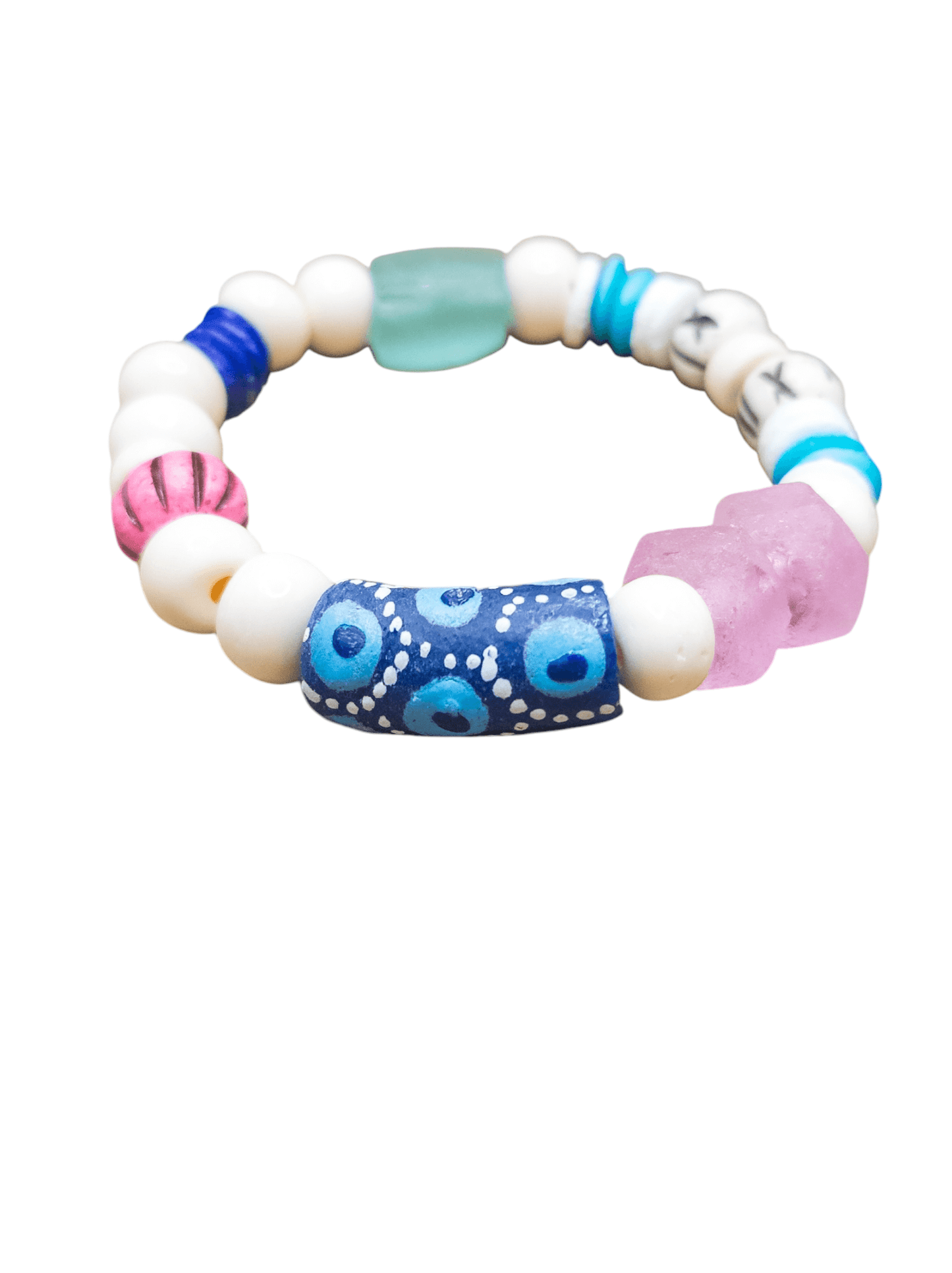 Boho Recycled Glass and Bone Bead Bracelet