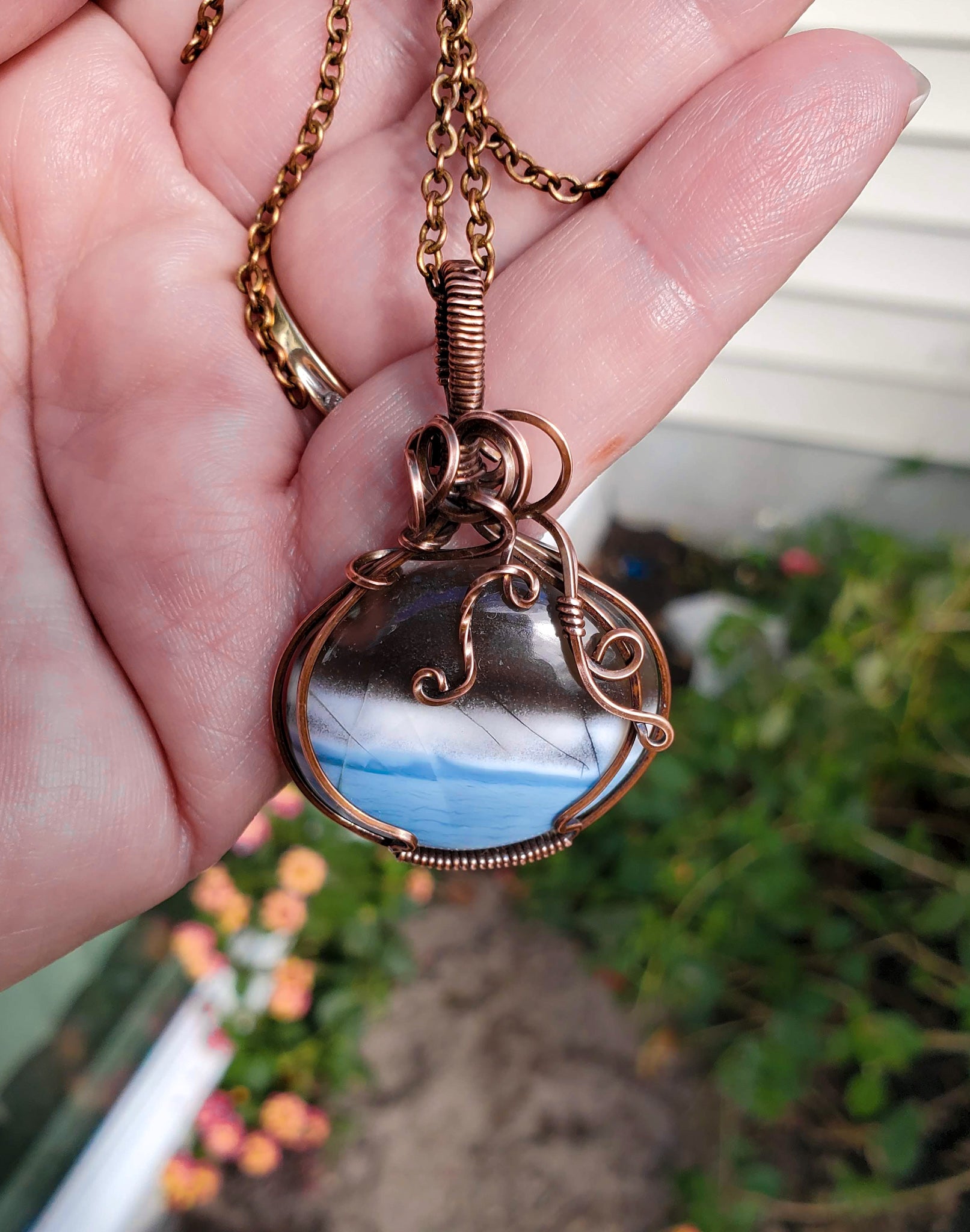 Owyhee Blue Opal Copper Wire Wrapped Pendant - Nicki Lynn Jewelry